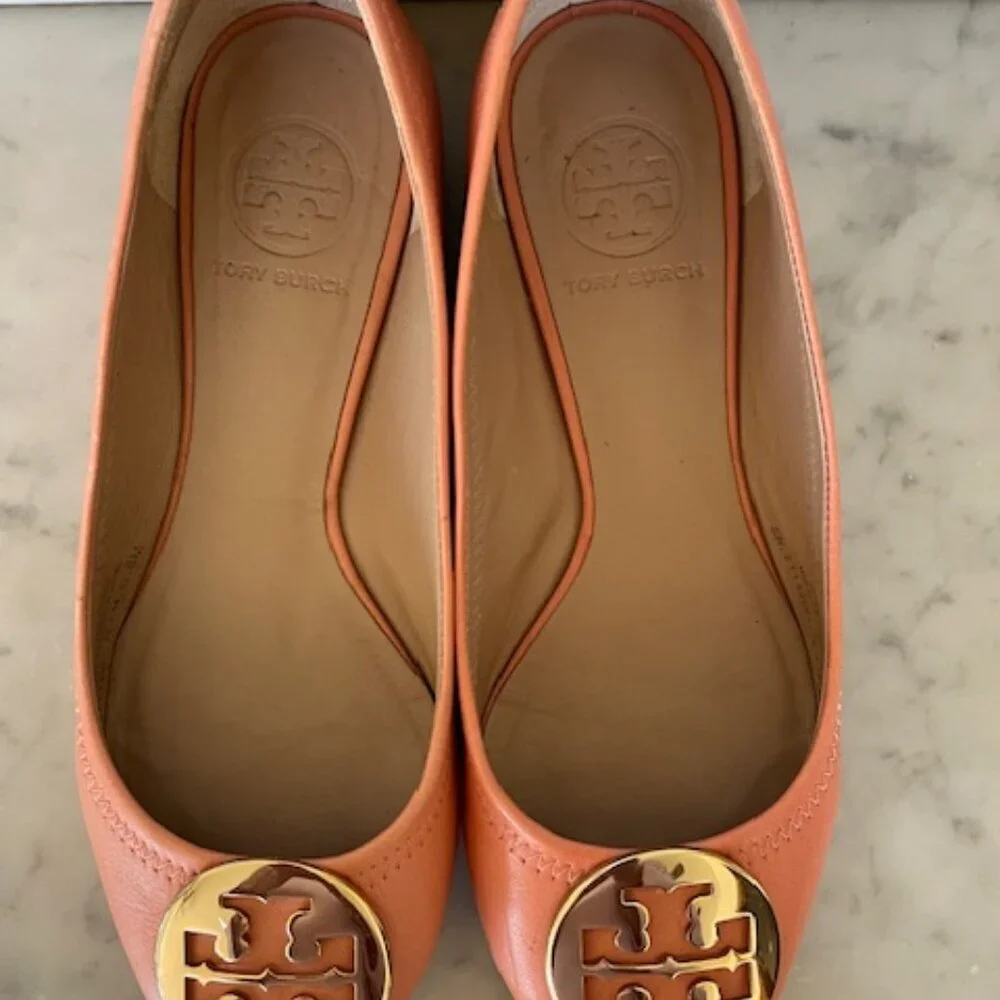 TORY BURCH Minnie Travel Ballet w/ Logo Soft Nappa Leather Sunshine 6
